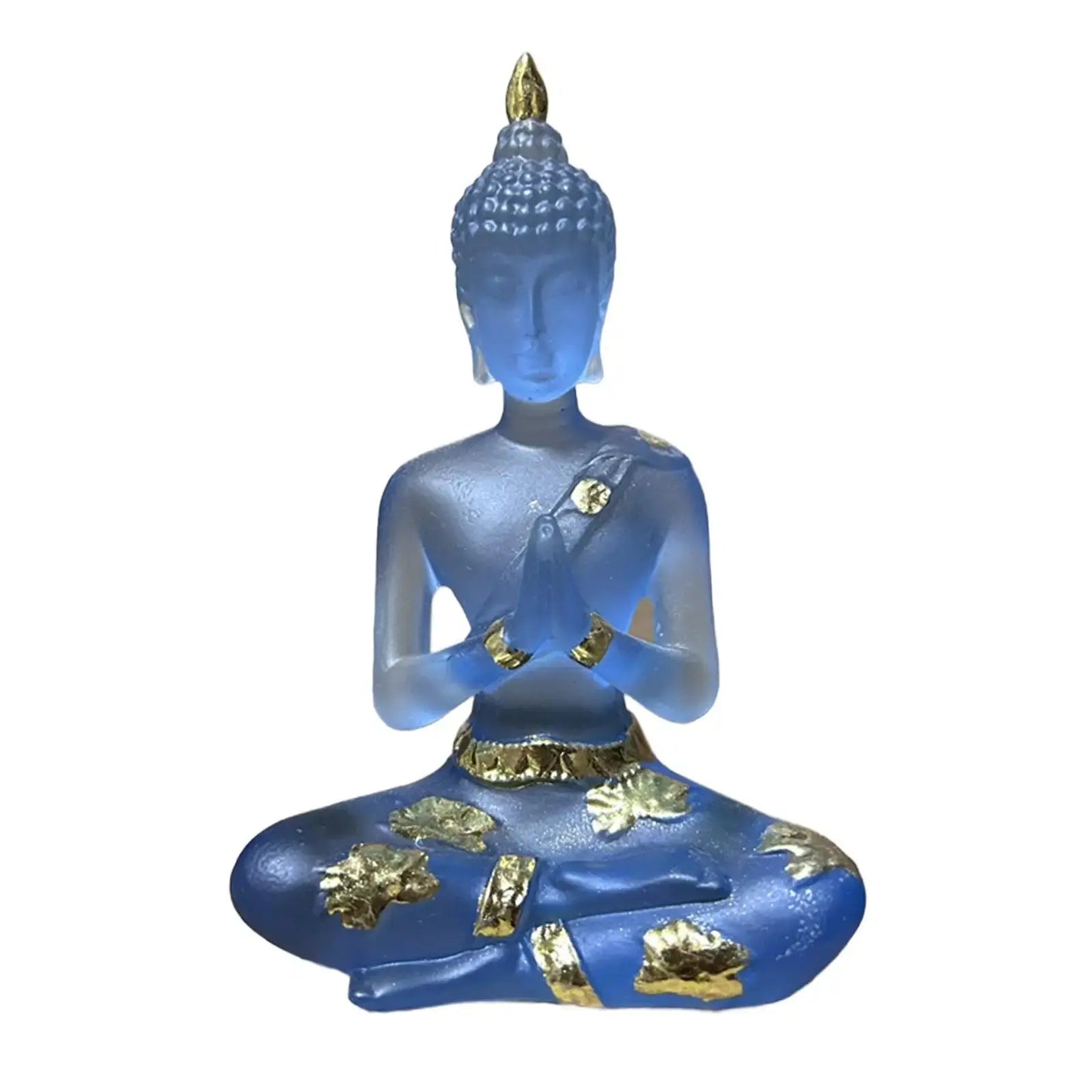 Statue de Bouddha Méditant en Verre Bleu et Or Hydravive