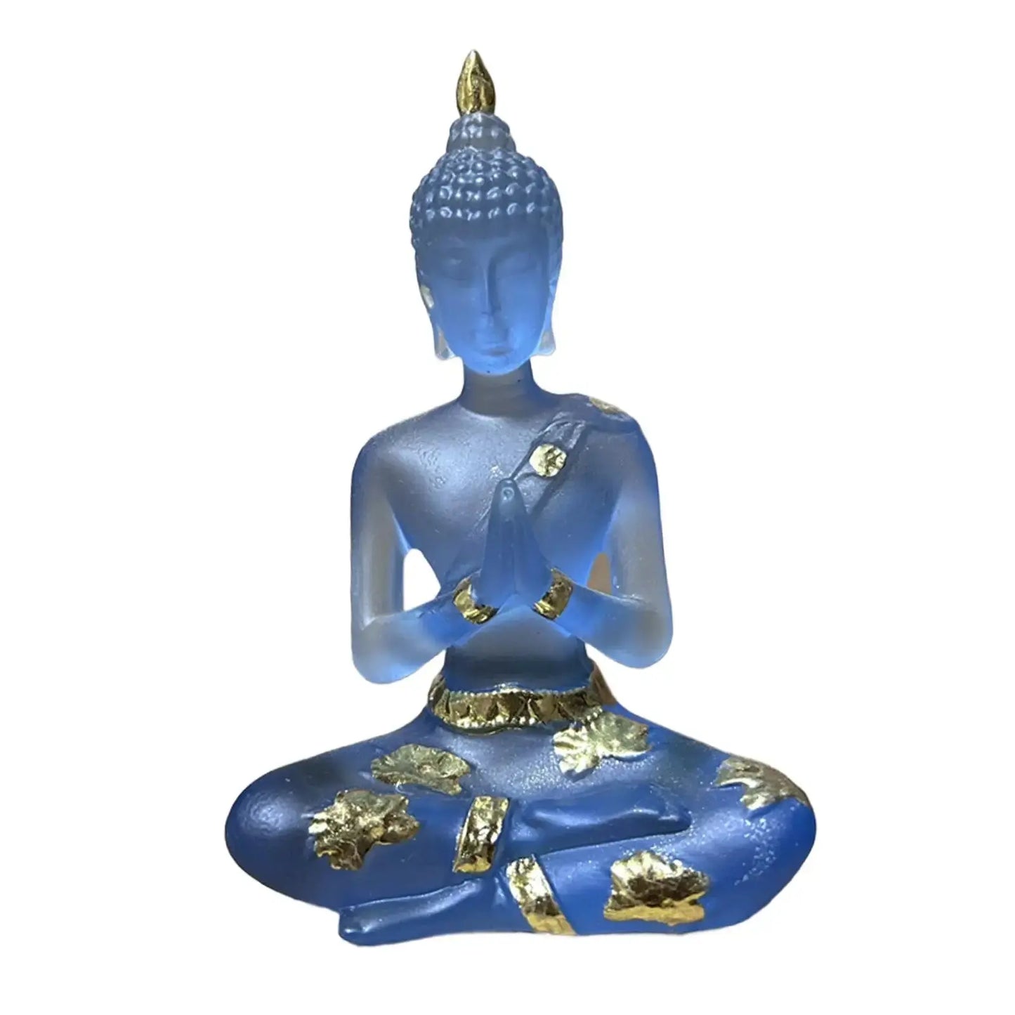 Statue de Bouddha Méditant en Verre Bleu et Or Hydravive