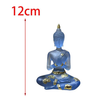 Statue de Bouddha Méditant en Verre Bleu et Or Hydravive