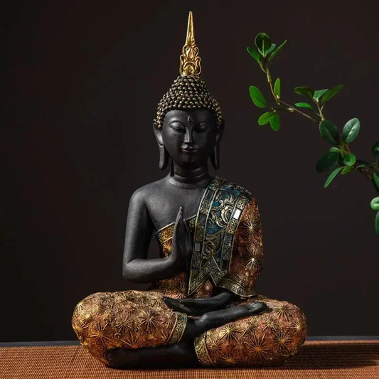 Statue de Bouddha Méditant en Or et Noir Hydravive